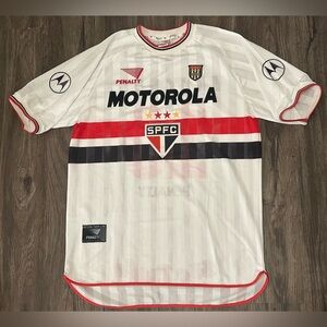 Vintage Men’s Penalty Motorola FC White/Red 2000 Sao Paulo Soccer Jersey-Large